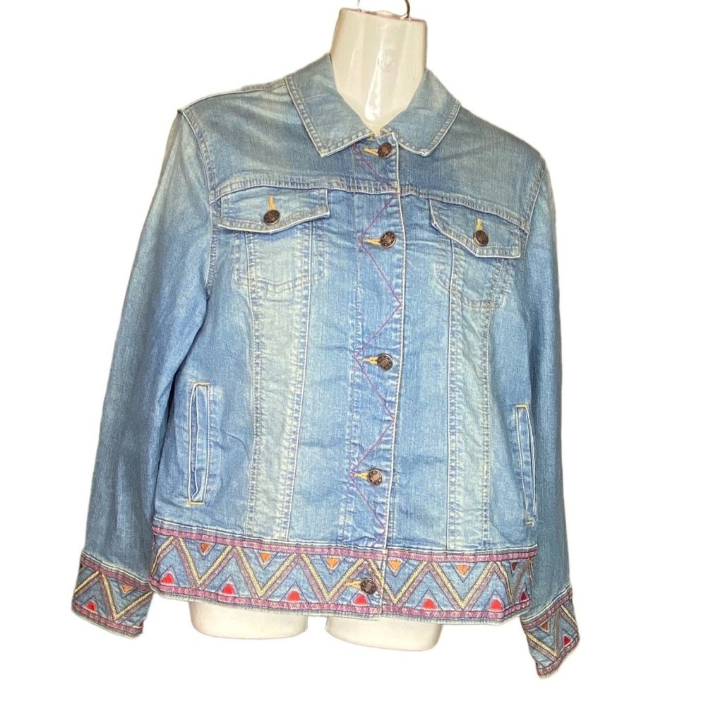 Coldwater Creek Denim Embroidered Womens Long Sleeve Jacket PS
